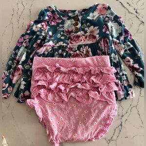 Posh peanut Keisha Long Sleeve Henley Peplum Ruffled Bummie Set